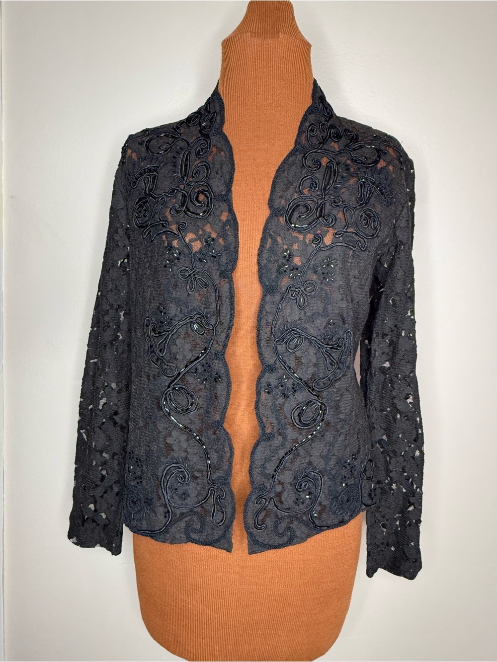NWT Chico's Lacy Lace Black Open-Front Dressy Blazer Size Small